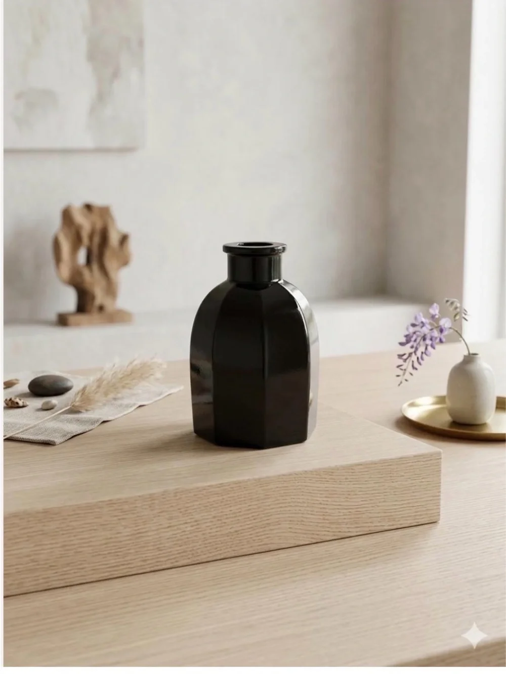 Glossy Black Faceted Ceramic Vase - Home Accents